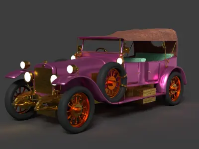Chinese pink vintage car Low-poly 3D model