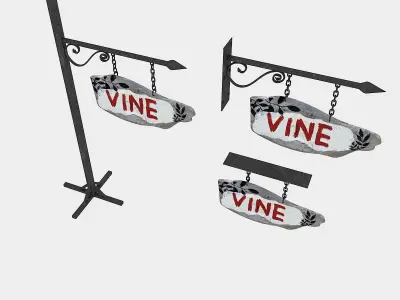 old wooden vine sign 02 Low-poly 3D model
