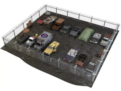Old Rusty cars in an abandoned parking lot pack Low-poly 3D model