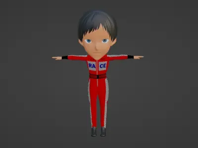 Racing Driver Cartoon Character Low-poly 3D model