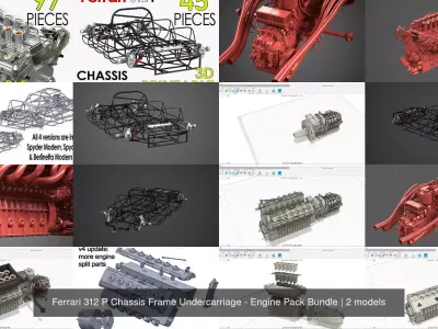 Ferrari 312 P Chassis Frame Undercarriage - Engine Pack Bundle 3D Model Collection