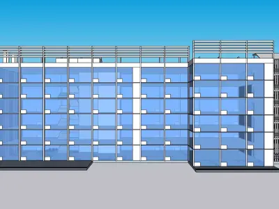 Office building with glass facade elevation 3D model