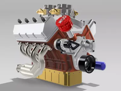 Vintage HEMI Twin Carb Street Engine 3D print model