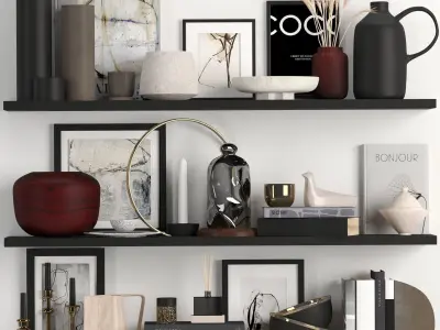 decorative set living room shelf 3D model