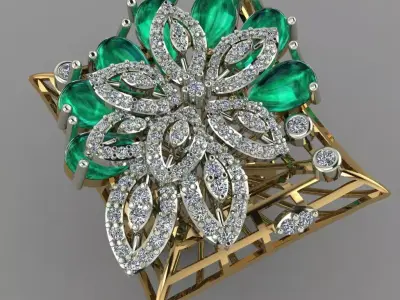 Emearld Pears with Daimonds on leaves 3D printable Ring 3D print model