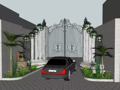 SketchUp Model Modern Gate and Driveway for Villas 3D model