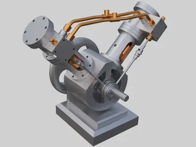 Cylindrical V-shaped steam engine 3D model