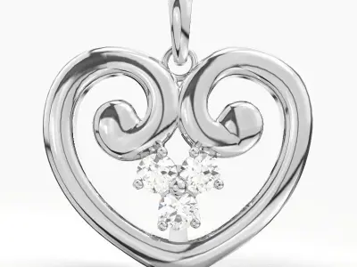 THREE STONE HEART DIAMOND PENDANT 3D print model