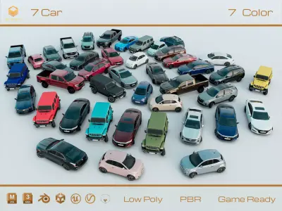 LowPoly Car Set 01 3D Model Pack