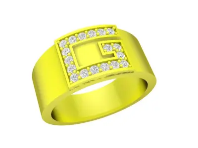 Luxury Geometric Letter Pave Diamond Ring for Men 4941 3D print model