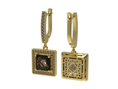 earrings 3D print model two with emerald stones and diamonds 3D print model