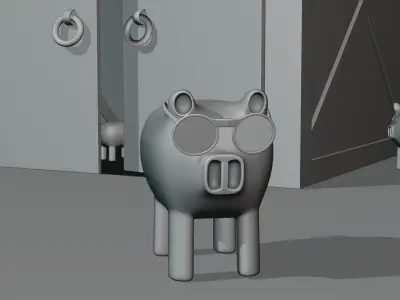 3D Pig With House And Two Pigs Low-poly 3D model