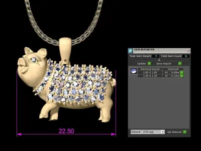 Chinese gold ingot with golden pig 3D model 3D print model