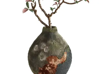 Dry Bouquet Vintage Pottery Pot Low-poly 3D model