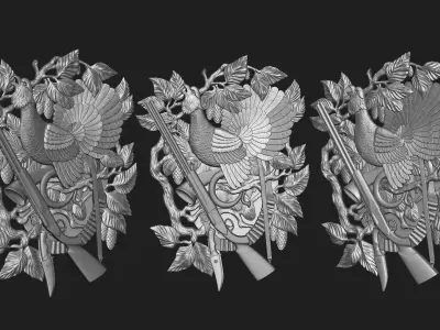 Hunting wood carving with eagle 3D print model