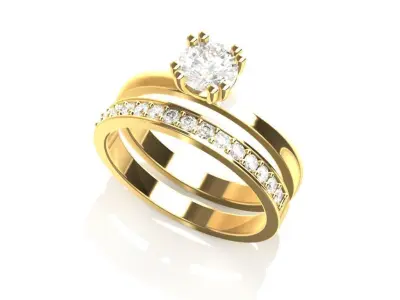 Solitaire and Wedding band Rings Free 3D print model