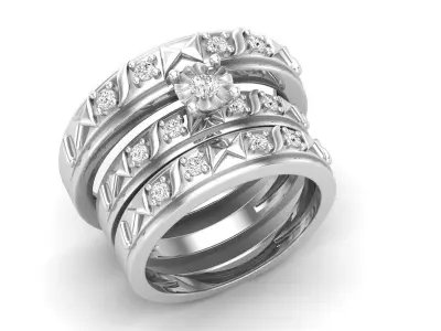 Diamond jewelry ring and band for woman 3D print model