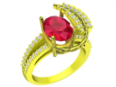 A6668 Oval Diamond Leaf Women Ring 3D Model 3D print model