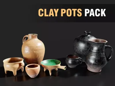Clay Pots Pack Low-poly 3D model