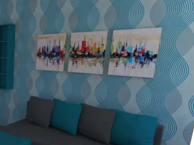 Triptych painting - abstract city Free low-poly 3D model