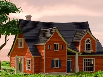 American Style Cottage Exterior 06 Low-poly 3D model