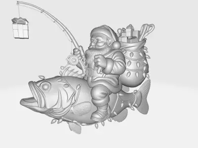 Santa Riding a Giant Bass Fish Whimsical Christmas Santa   3D print model