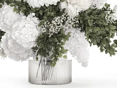 Small white bouquet of flowers lilac hydrangea dahlia 349 3D model