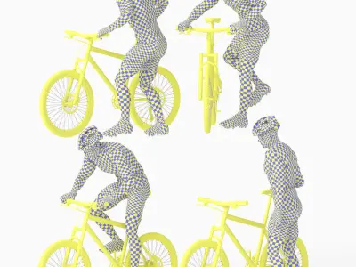 Cyclist Man in 04 Poses Low-poly 3D model