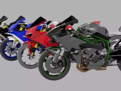 Racing Motorcycles Pack  H2R - Panigale V4 - YZF R6 - YZF R7 3D model