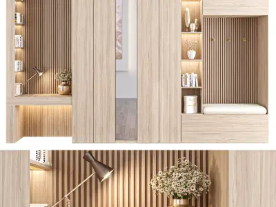 hallway001 entryway with shelves and lamp 3D model