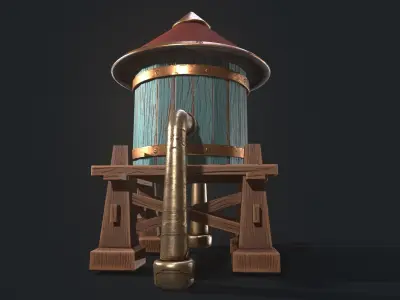 A stylized water tower for the game Low-poly 3D model