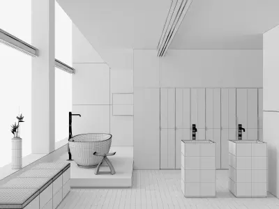 Bathroom 2 PBR modern with walls and marble floors 3D model