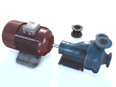 Electric motor pump PBR Low-poly 3D model