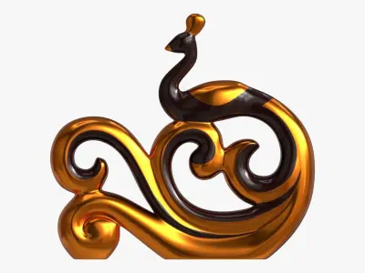 Modern Peacock Ceramic Figurine gold 3D model