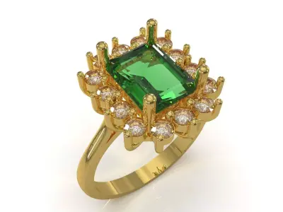 Emerald Tourmaline Sunburst Halo Cocktail Ring jr00275 3D print model