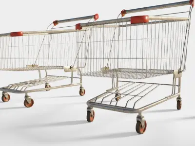 shopping cart with 4k pbr textures clean dirty and rusty Low-poly 3D model