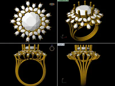 RING with deep blue color stone embraced by diamonds 3D print model