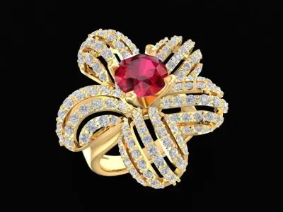 Luxury Ruby Flower Diamond Ring for Women 3D Model 1677 3D print model