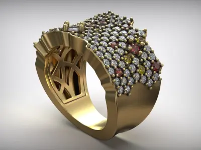 Colored Gemstone Luxury Diamond Ring 3D print model