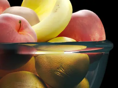 fruits set 2 fruit in glass bowl 3D model