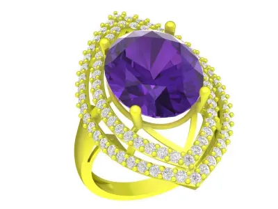 Luxury Oval Gemstone Double Halo Ring 3D Model for Fine Jew 4486 3D print model
