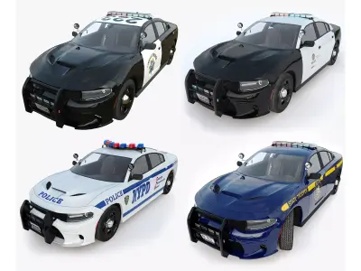 Four police cars of the Dodge Charger SRT and Hellcat brand 3D Model Pack