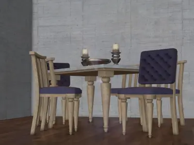 Table Set dining and chairs Low-poly 3D model