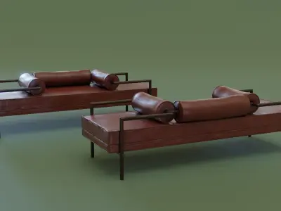 Mid-Century Bench Low-poly 3D model