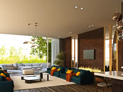 Living Room and Kitchen Scene for 3dsmax and Vray Renderer  3D  3D model