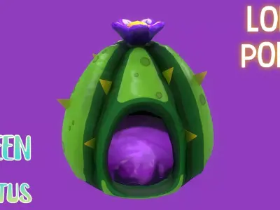 Dark Green Stylized Cactus game-ready plant  Low-poly 3D model