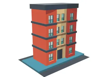Cartoon Residential Building Low-poly 3D model