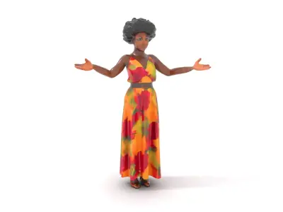 Floral Dress Character Rigged and Animated D Model Low-poly 3D model