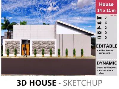 House 14x11m code 664 - Sketchup 3D model 3D model 3D model