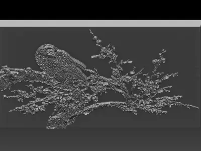 Birdd bird on branch 3D print model